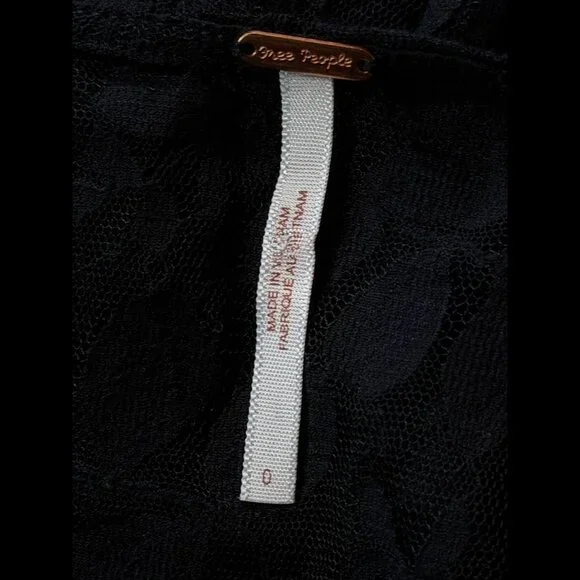 Free People Dress 0 Womens Black Lacey Fit & Flare Frayed 3/4 Sleeve - Picture 7 of 8